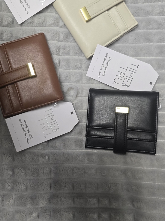 Time and Tru Handbags - Time & Tru Women's Slim Bifold Card Holder Wallet - Gold Accent Tab  - $7 Each